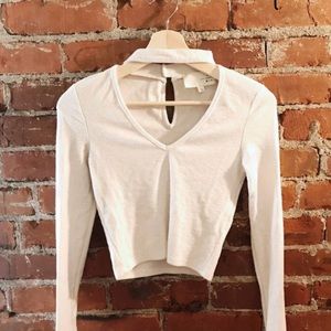 JOA white choker neck crop top